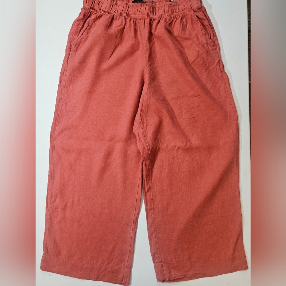 Tahari‎ 100% Linen Pants Womens Large Orange Stretch Waist High Rise Wide Leg - Picture 5 of 7